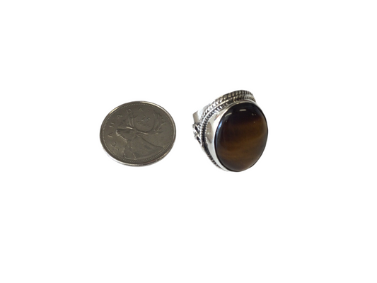 Large Oval Tigers Eye Silver Ring