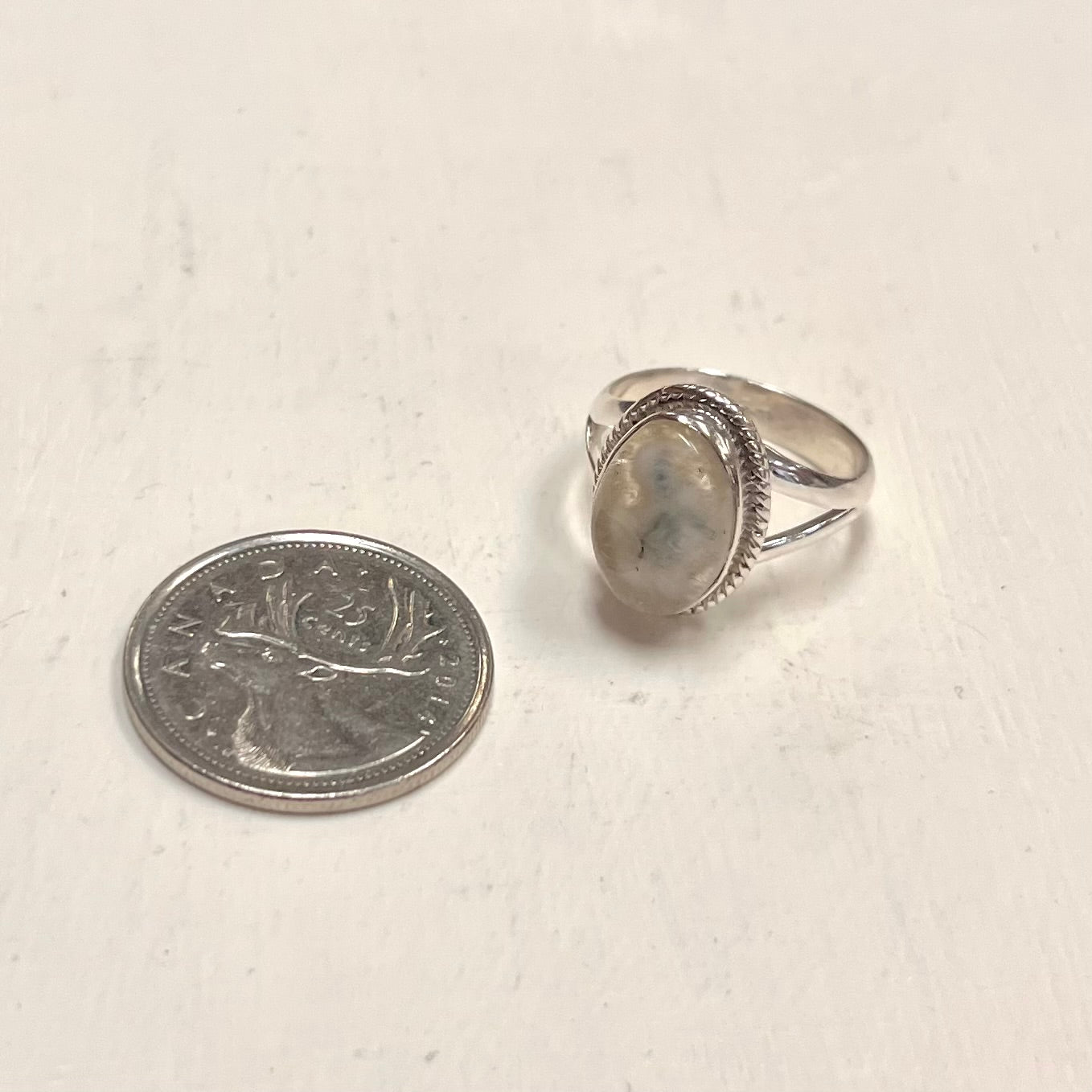 Oval Solar Quartz with Silver Detailing Size 7