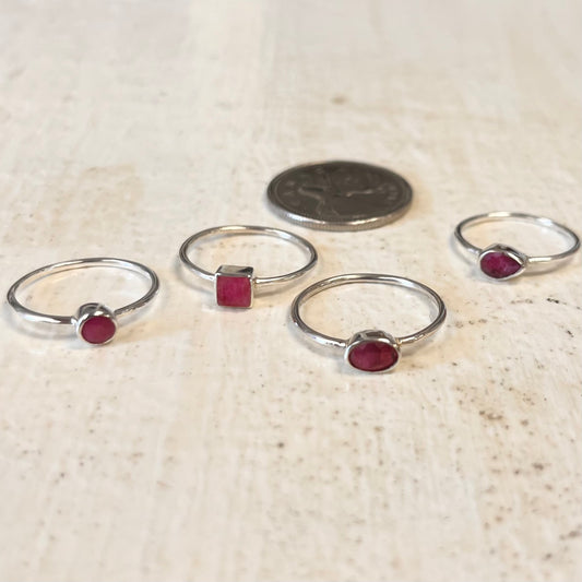 Simple Enhanced Ruby Faceted Silver Ring