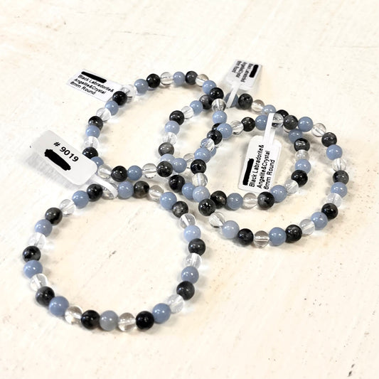 6mm - Mystic Balance Bracelet  - Angelite, Black Labradorite, Clear Quartz