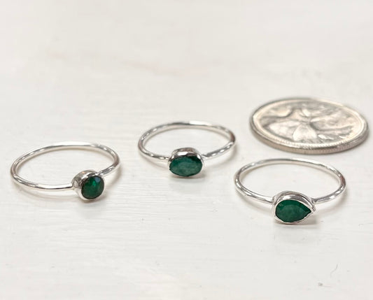 Simple Silver Faceted Emerald Ring