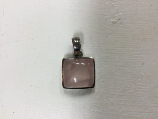 Square, Rose Quartz Pendant in Silver