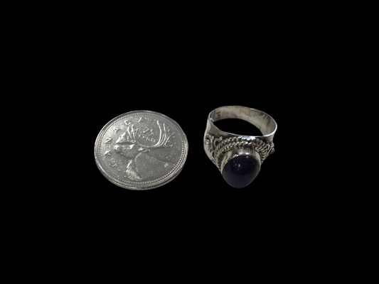 Ornate Silver Oval Amethyst Ring