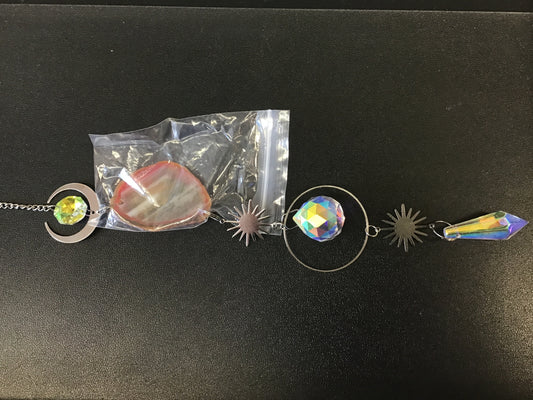 Silver Crystal Sun Catcher w/ Coloured Agate Slice and Symbol