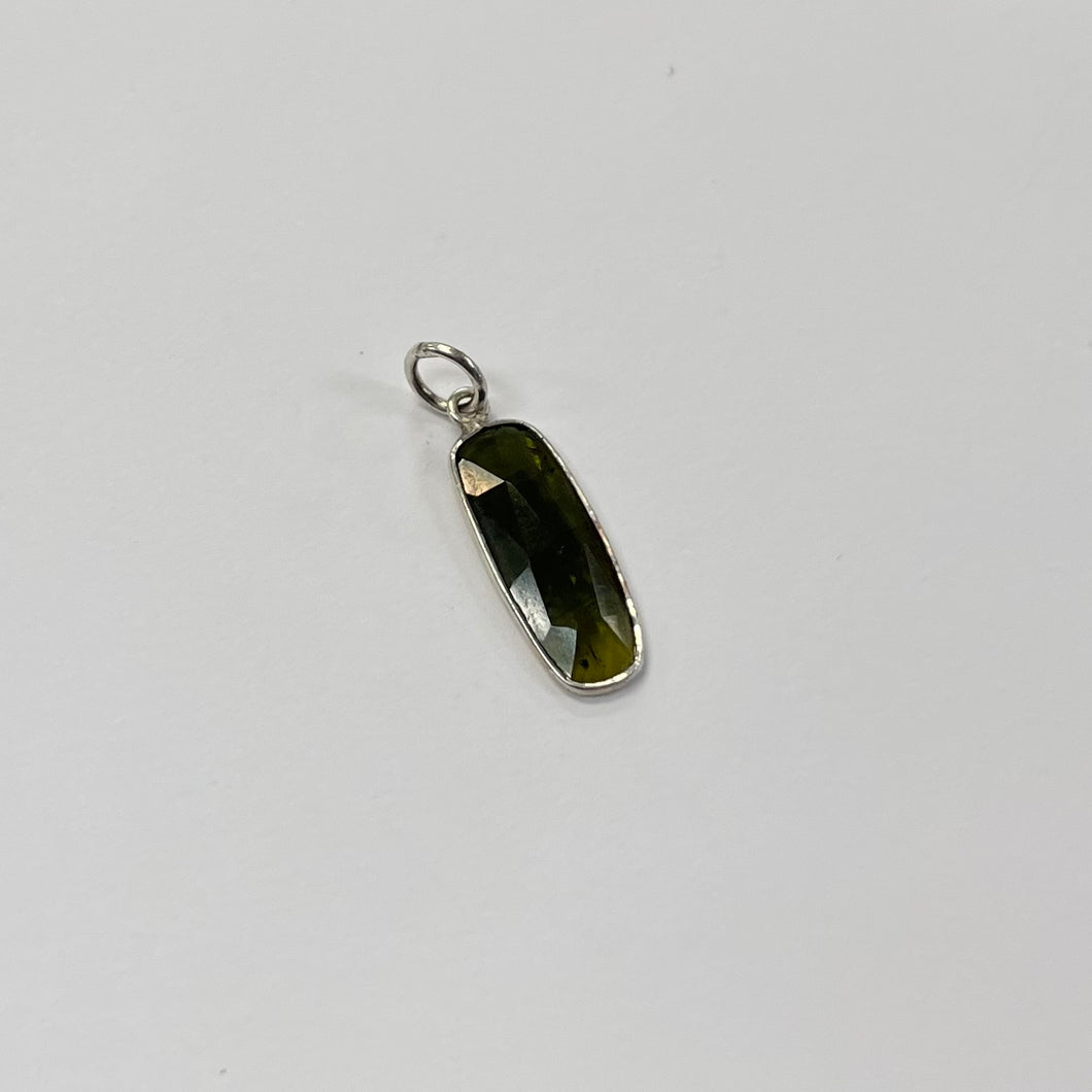 Green Tourmaline Pendant (Faceted) Thin in Silver - 1.75cm
