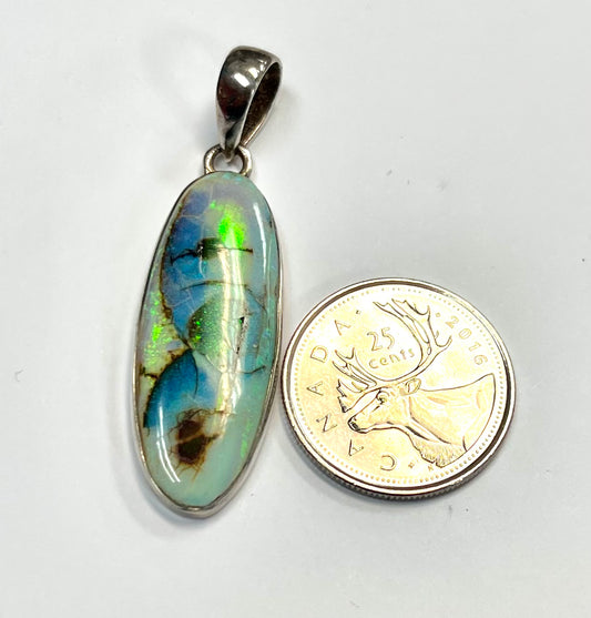 Oval Monarch Opal Pendant (Synthetic Opal) in Silver