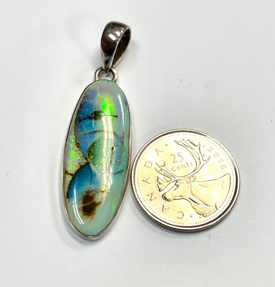 Oval Monarch Opal Pendant (Synthetic Opal) in Silver