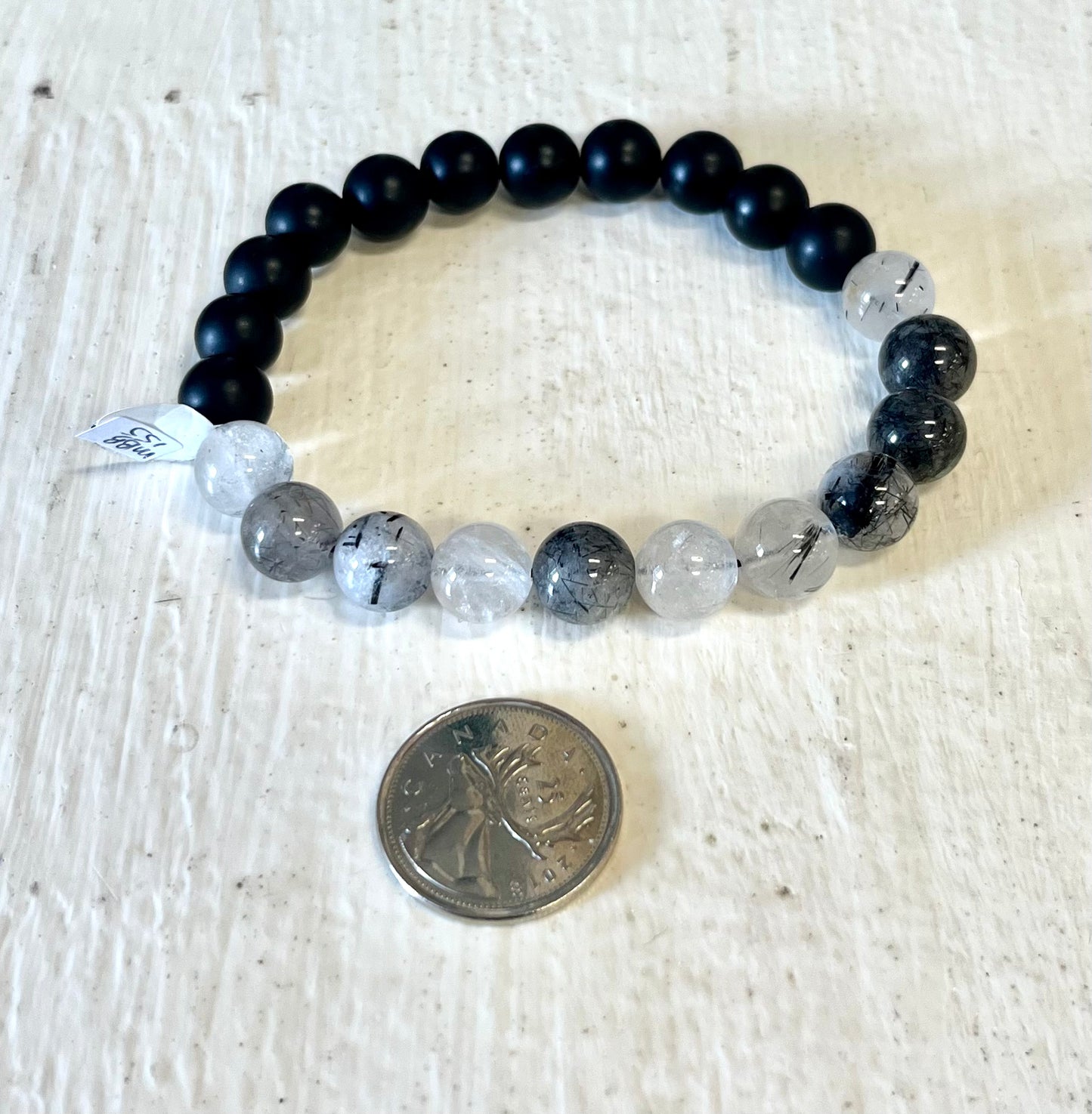 Tourmalinated Quartz   / Matte Black Agate 10mm Bracelet