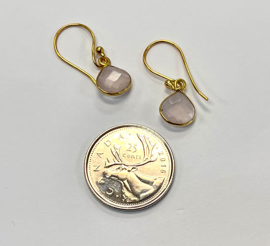 Gold Plated Faceted Rose Quartz Tear Drop Dangle Earrings