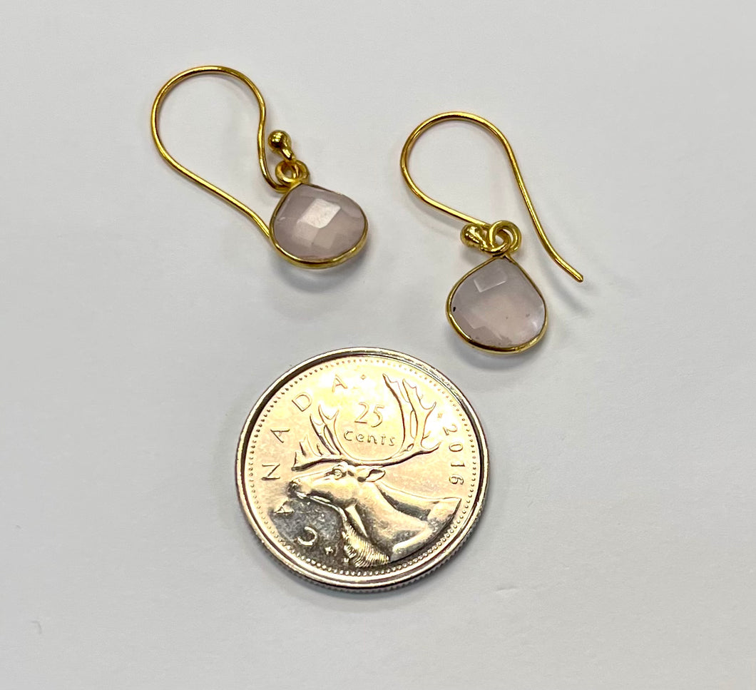 Gold Plated Faceted Rose Quartz Tear Drop Dangle Earrings