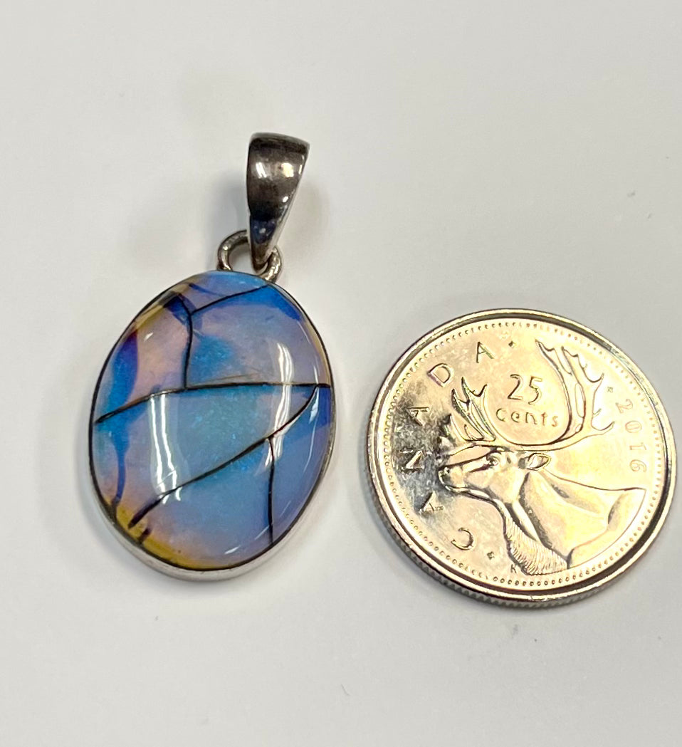 Smaller Oval Monarch Opal Pendant (Synthetic Opal) in Silver