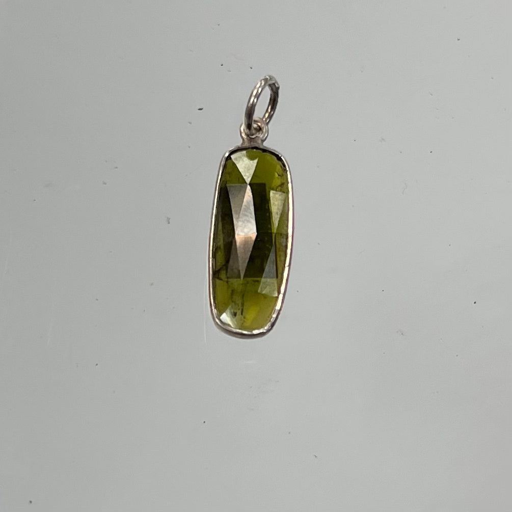 Green Tourmaline Pendant (Faceted) Thin in Silver - 1.75cm