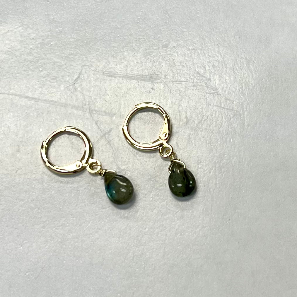 Gold Plated Hoop Earrings with Gemstone Dangle Teardrop