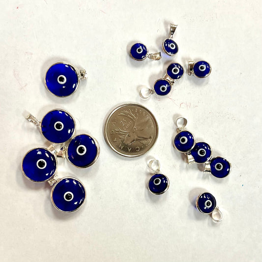 Glass Evil Eye Pendant with Silver Clasp