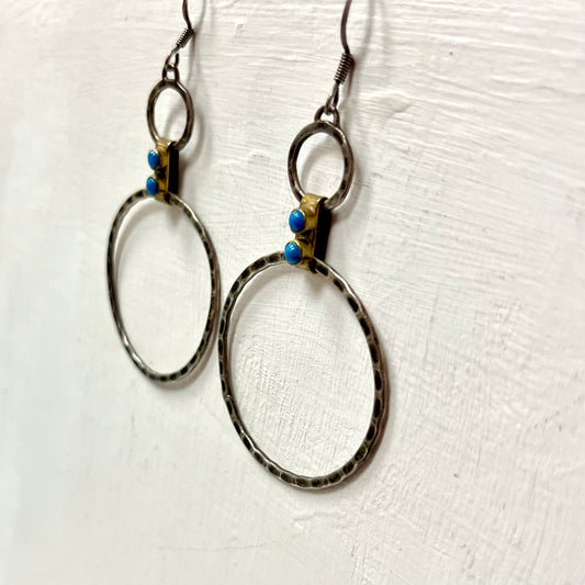 Hammered Circles -  Drop Earrings Mixed Metal