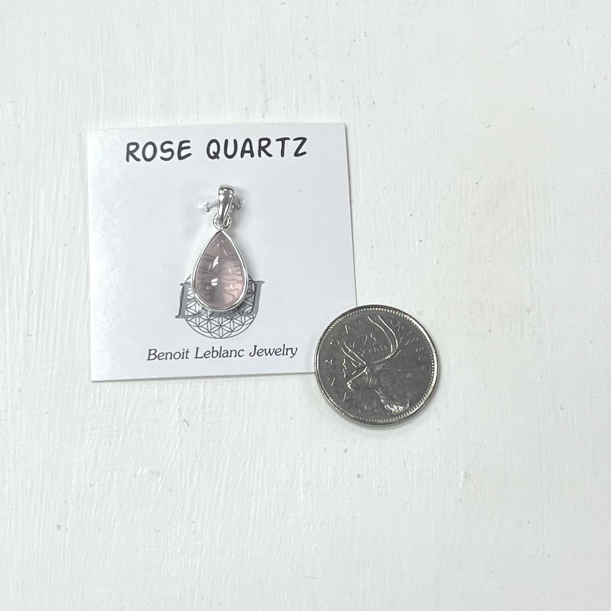 Rose Quartz Pendant Tear Drop in Silver