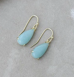 Gold Plated Amazonite Teardrop Dangle Earrings