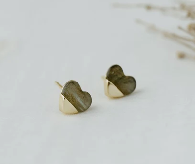 Full Heart Studs - Gold/Labradorite