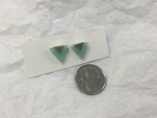 Triangular Amazonite Earrings, Studs with Silver Overlay