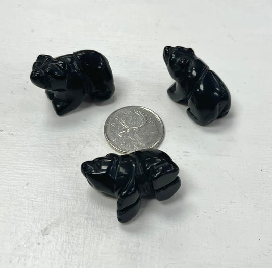 1" Black Obsidian Carved Bears