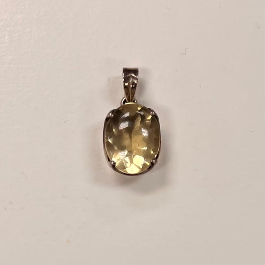 Lightly Faceted Oval Lemon Quartz Pendant in Silver