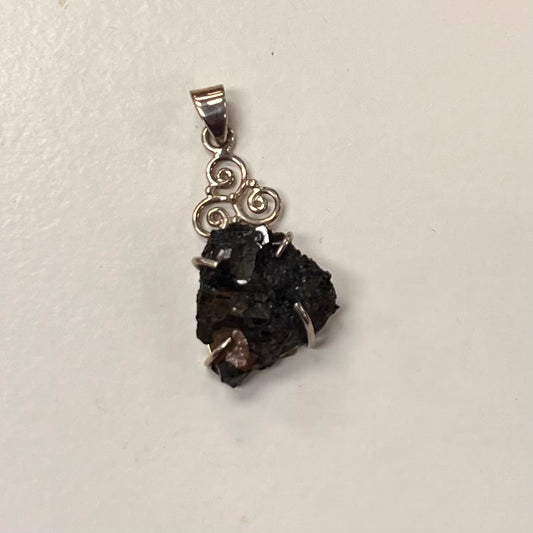 Rough Garnet Pendant w/ Silver Claws and 3 Swirlies