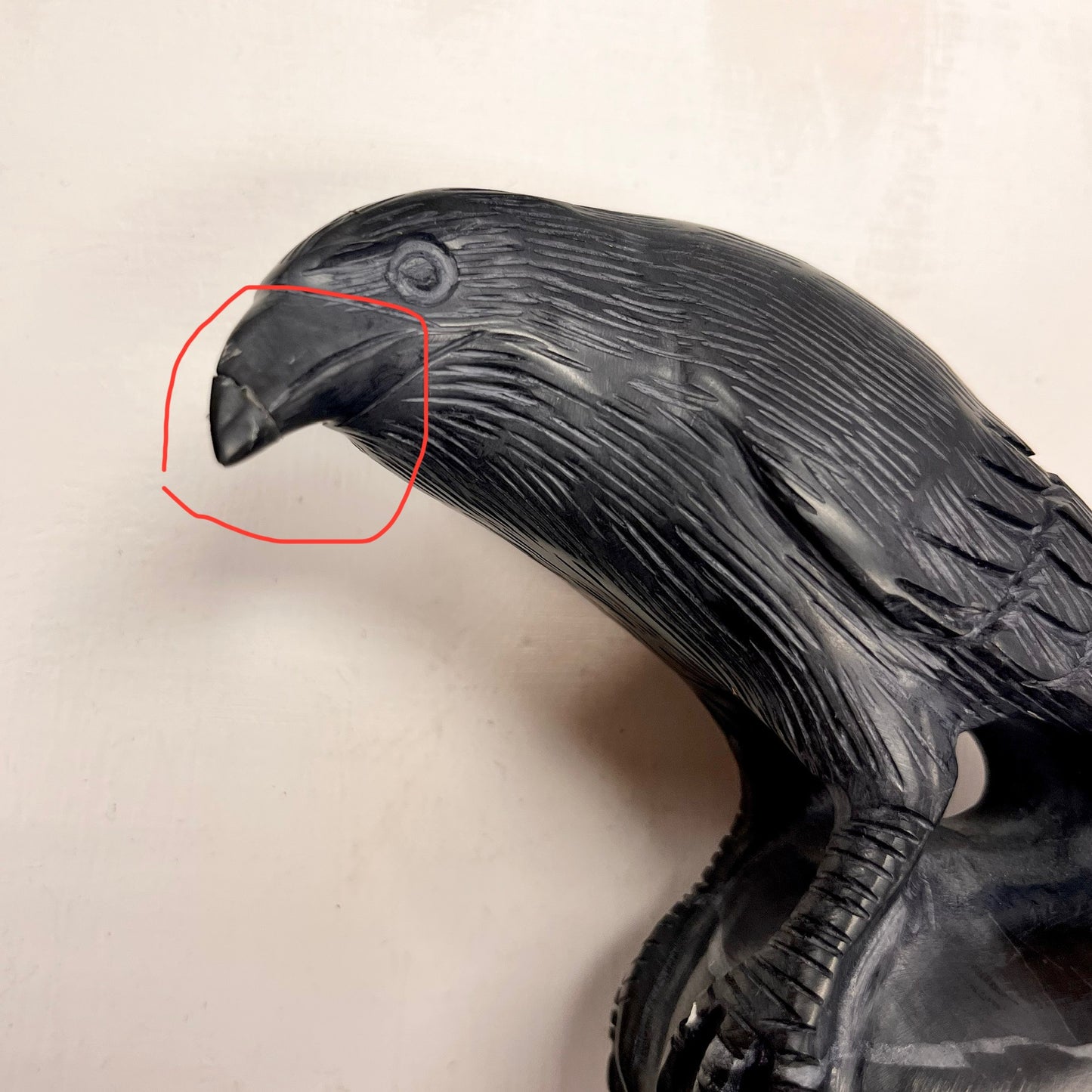 Black Onyx Skull w/ Raven 7" *Chipped Beak / 40%Off*