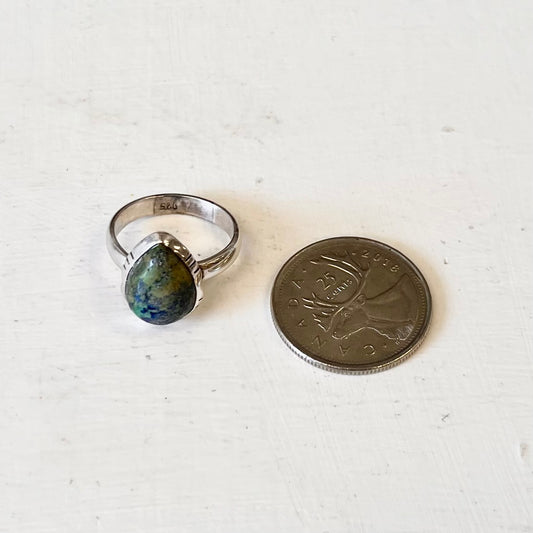 Silver Teardrop Chrysocolla Ring- Size 6.5
