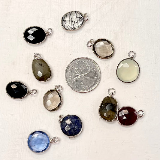 Assorted Silver Faceted Crystal Charm Pendants