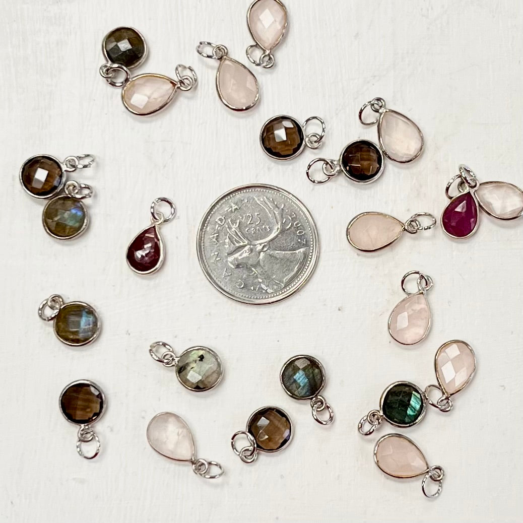 Assorted Silver Faceted Crystal Charm Pendants