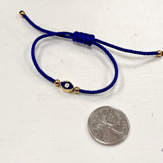 Adjustable Blue Corded Evil Eye Bracelet