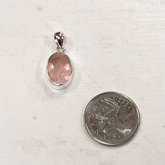 10mm Faceted Rose Quartz Pendant In Silver