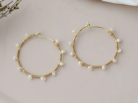 Jolie Hoops-white pearl