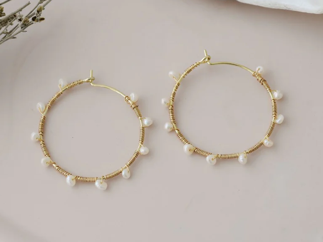 Jolie Hoops-white pearl