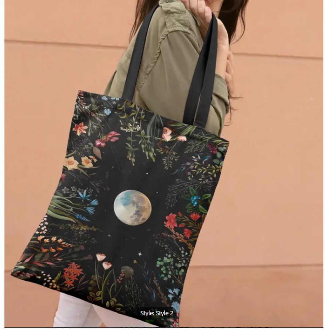 Moon & Flowers Tote Bag