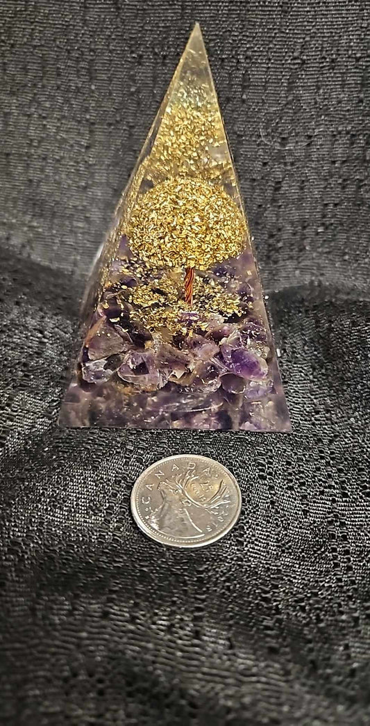 Orgonite Pyramid (Amethyst) with Tree Design