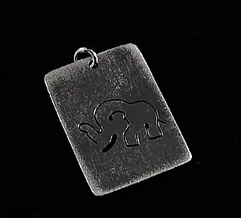 Artist Hand Cut Elephant Dog Tag Pendant Silver