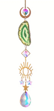 Load image into Gallery viewer, Gold Crystal Sun Catcher w/ Coloured Agate Slice and Symbol
