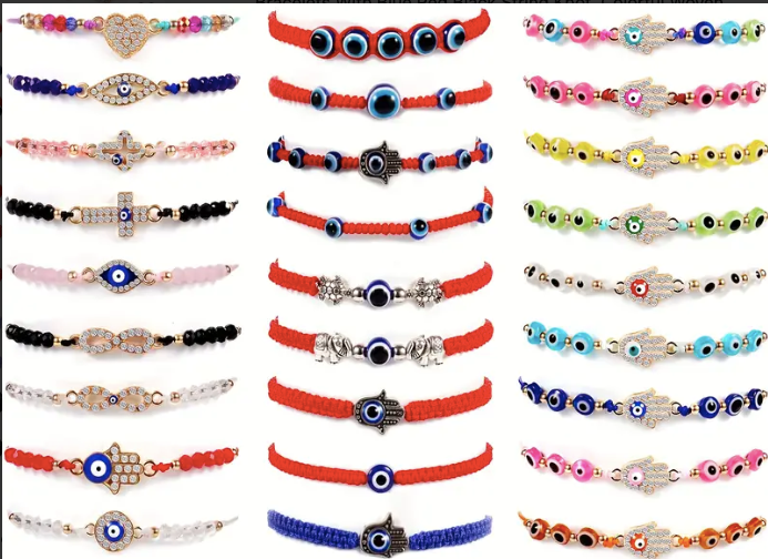 Assorted Adjustable Bracelet Multiple Colours, Evil Eye, Symbols, Bedazzled