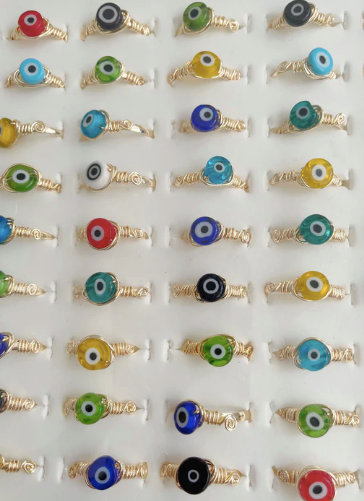 Gold Plated Wire Wrap Evil Eye Rings (Assorted)
