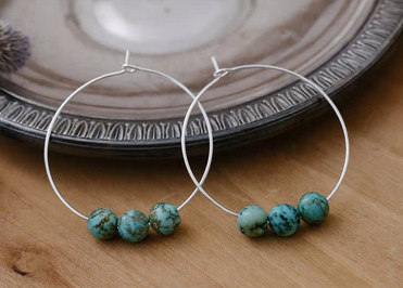Mystic Whisper Hoop Earrings W/ Turquoise Beads
