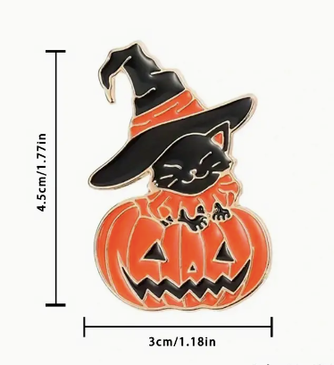 Black Kitty in a Pumpkin Pin