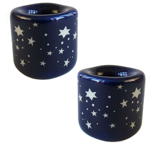 Black Silver Stars Ceramic Chime Candle Holder