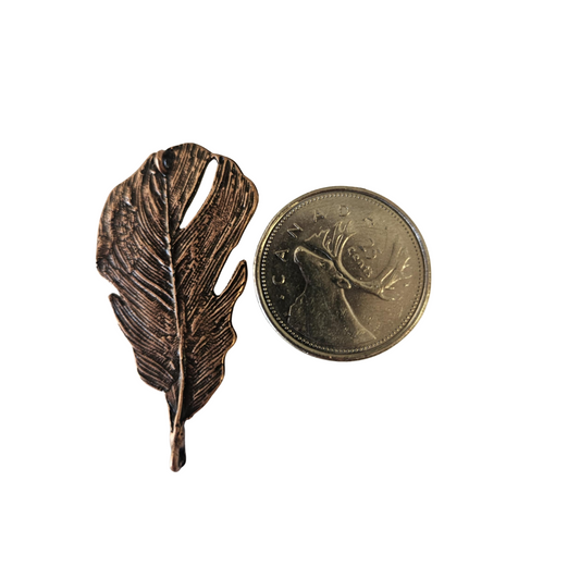 Large Oxidized Copper Feather Pendant
