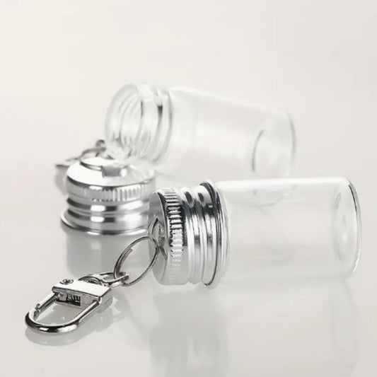 Mini Glass Bottle, Screw On Cap WIth Clip