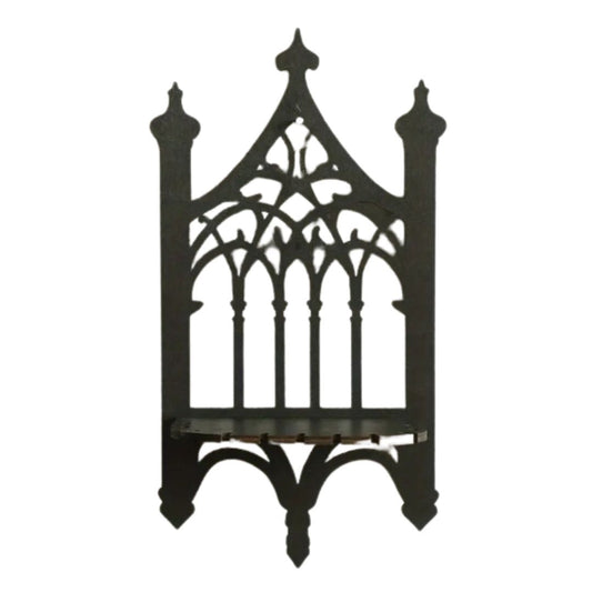 Wooden Crystal Display Shelf, Gothic Window Themed
