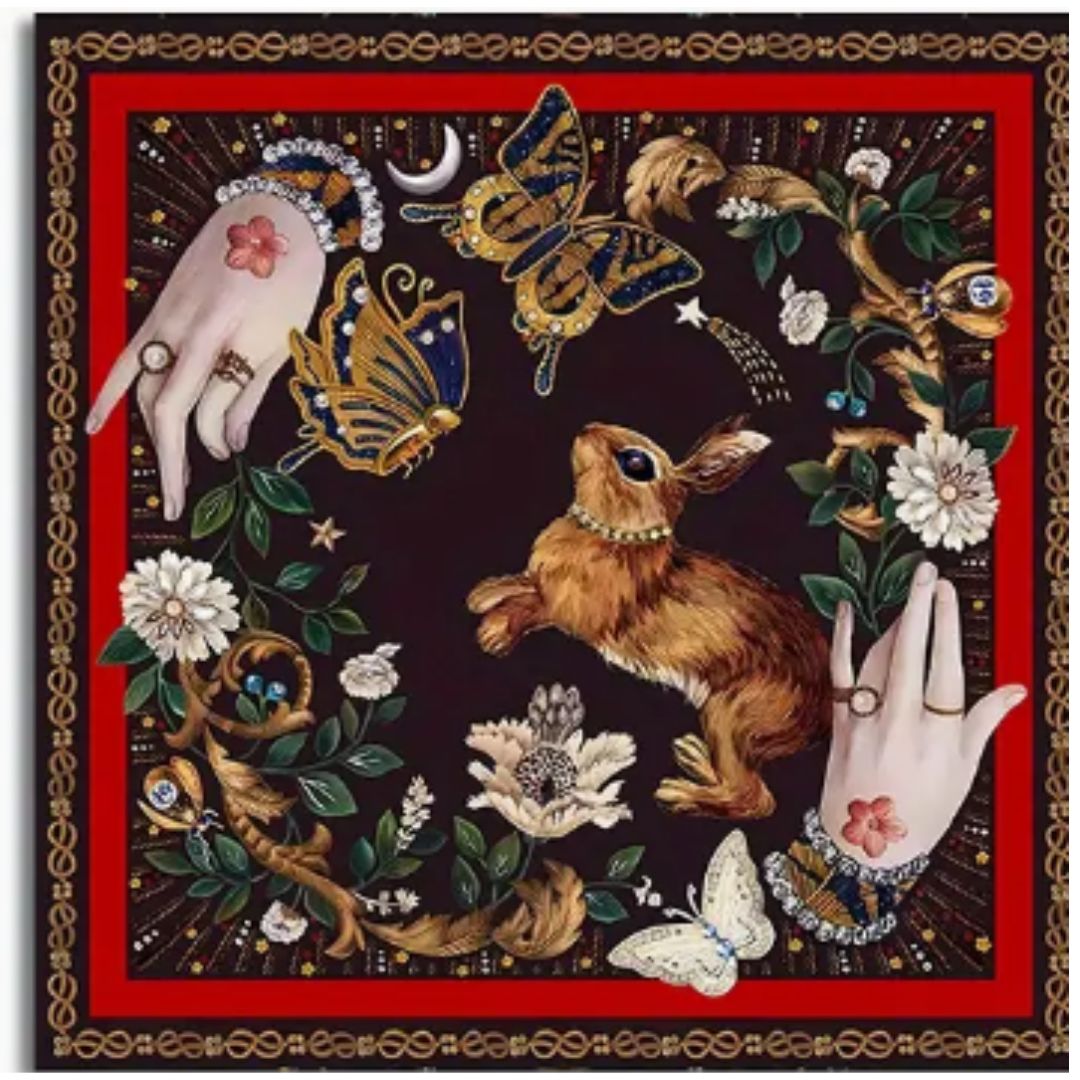 Altar Cloth,  Rabbit, Butterflies, Two Hands