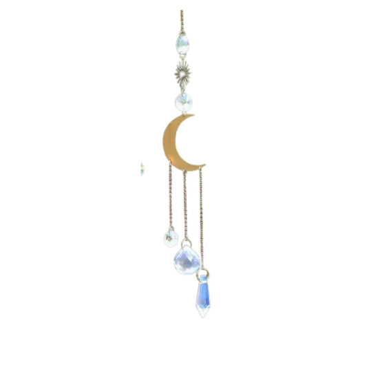 Suncatcher, Golden Large Crescent Moon/Three Dangling Prisms