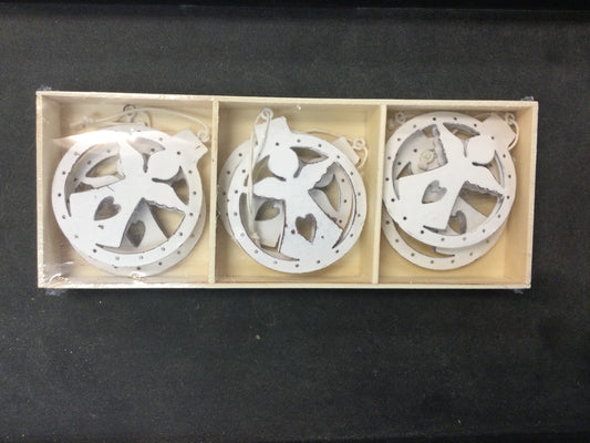 White Painted Metal Ornament Set