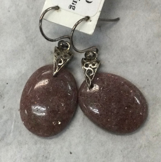 Pink aventurine hook earrings, oval